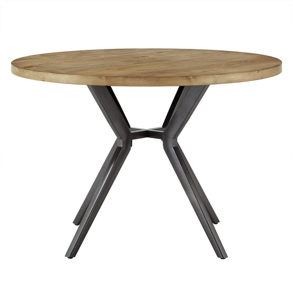 Homelegance Krista 45 Inch Round Pine Veneer Dining Table with Metal Base Seats Four People Light Pine / Grey 634-45RD