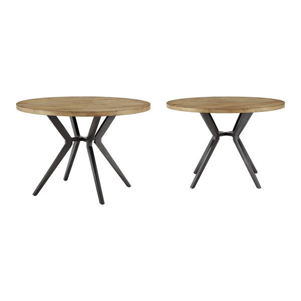 Krista 45 Inch Round Pine Veneer Dining Table with Metal Base Seats Four People