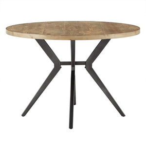 Krista 45 Inch Round Pine Veneer Dining Table with Metal Base Seats Four People