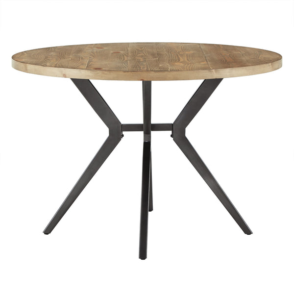 Krista 45 Inch Round Pine Veneer Dining Table with Metal Base Seats Four People