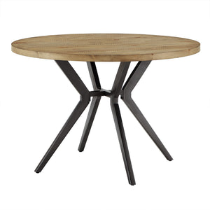 Krista 45 Inch Round Pine Veneer Dining Table with Metal Base Seats Four People