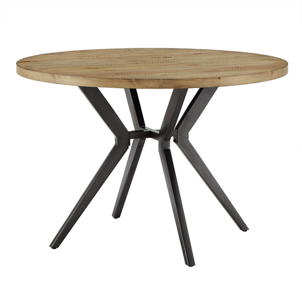 Krista 45 Inch Round Pine Veneer Dining Table with Metal Base Seats Four People