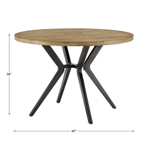 Krista 45 Inch Round Pine Veneer Dining Table with Metal Base Seats Four People