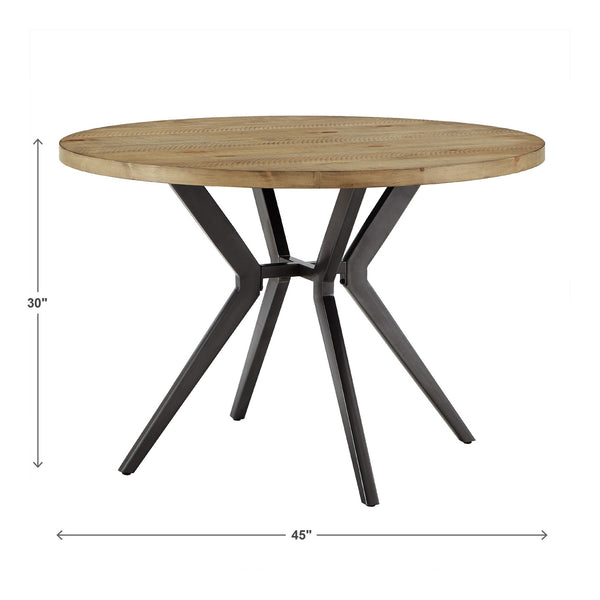 Krista 45 Inch Round Pine Veneer Dining Table with Metal Base Seats Four People