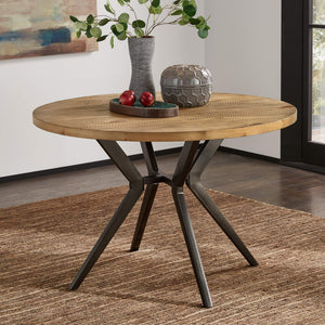 Krista 45 Inch Round Pine Veneer Dining Table with Metal Base Seats Four People