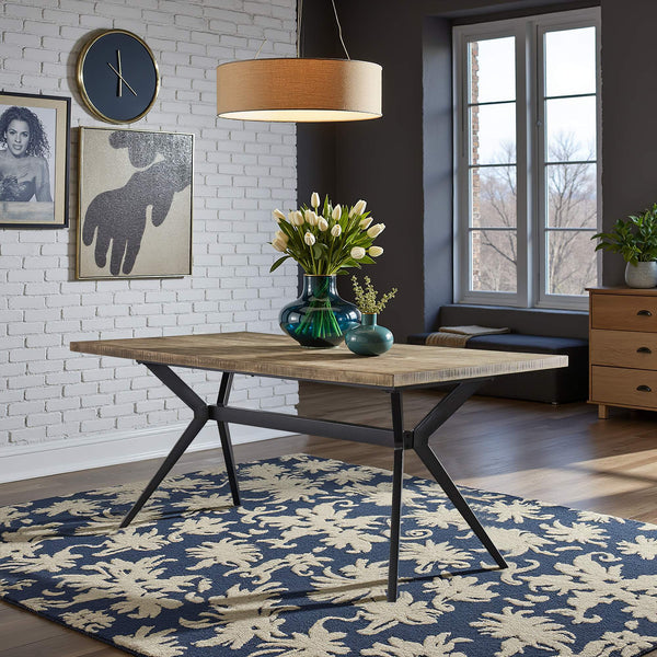Krista 70 Inch Rectangular Dining Table with Iron Trestle Base Seats up to Six