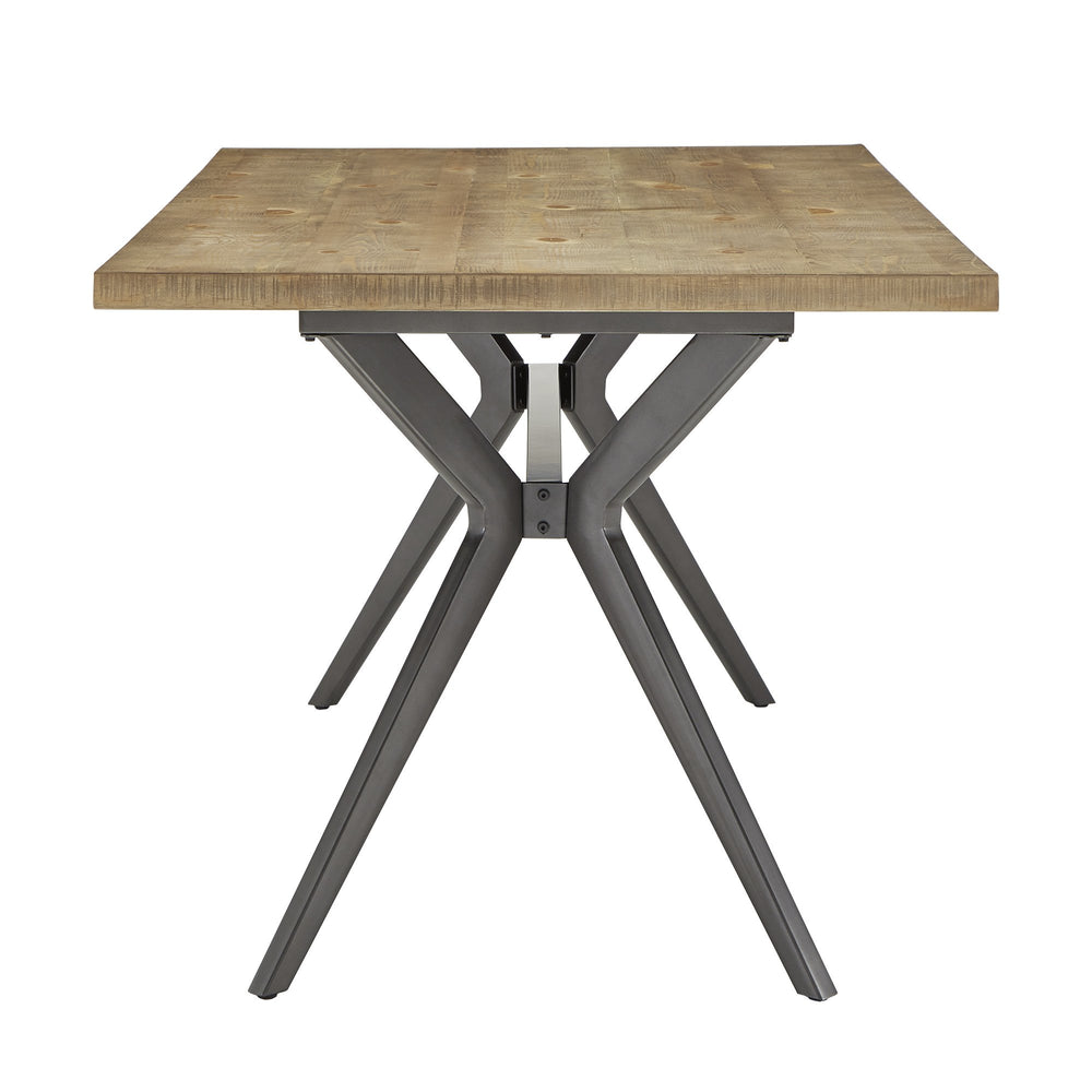 Homelegance Krista 70 Inch Rectangular Dining Table with Iron Trestle Base Seats up to Six Light Pine / Grey 634-70