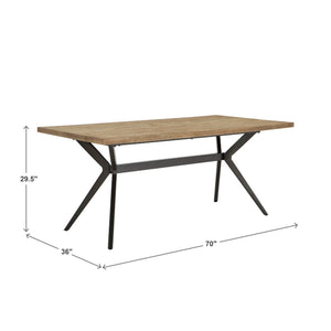 Krista 70 Inch Rectangular Dining Table with Iron Trestle Base Seats up to Six