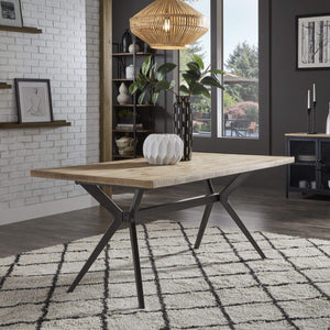 Krista 70 Inch Rectangular Dining Table with Iron Trestle Base Seats up to Six