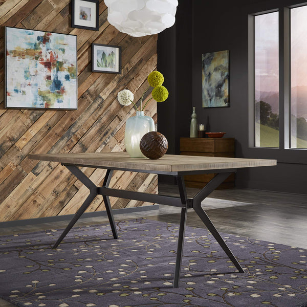 Krista 70 Inch Rectangular Dining Table with Iron Trestle Base Seats up to Six