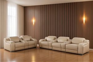Two Piece Beige Leather Sectional Sofa Set Elegant Living Room Seating for Five