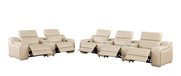 Two Piece Beige Leather Sectional Sofa Set Elegant Living Room Seating for Five