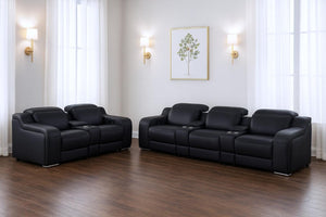 Two Piece Black Leather Sectional Sofa Set for Modern Living Room Comfort
