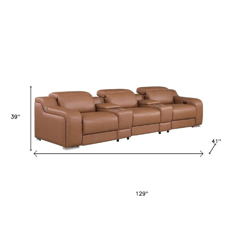 HomeRoots Two Piece Chestnut Leather Sofa Set Seating Five in a Warm Living Room 634003