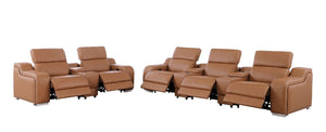 Two Piece Chestnut Leather Sofa Set Seating Five in a Warm Living Room