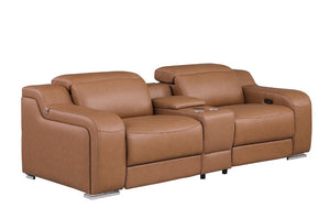 Two Piece Chestnut Leather Sofa Set Seating Five in a Warm Living Room