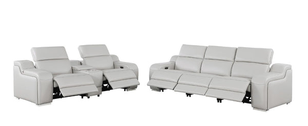 HomeRoots Two Piece Light Gray Leather Sectional Sofa Set for Spacious Living Room Comfort 634006