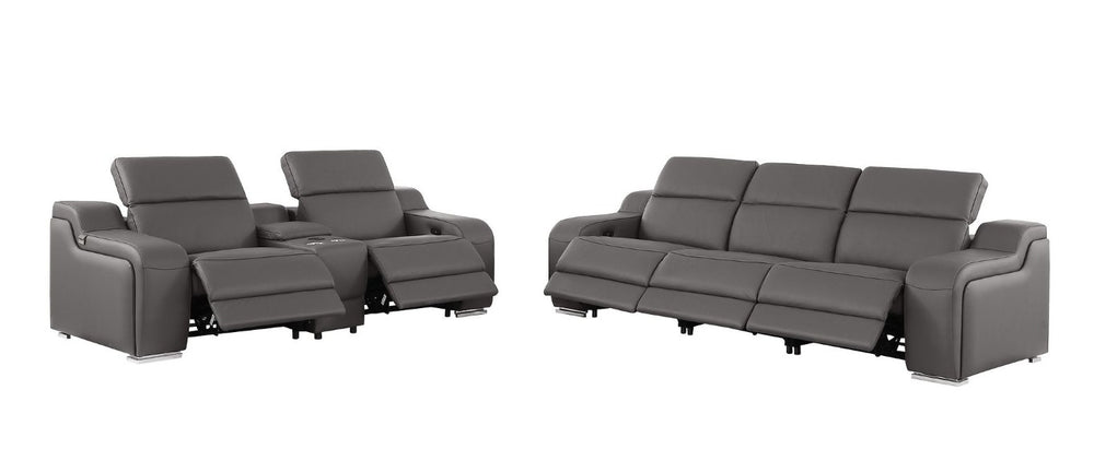 HomeRoots Two Piece Leather Sectional Sofa Set Seating Five in Modern Living Room Style 634007