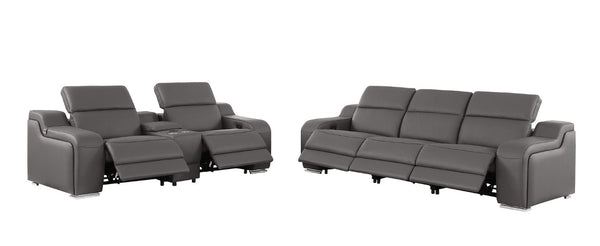 HomeRoots Two Piece Leather Sectional Sofa Set Seating Five in Modern Living Room Style 634007
