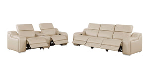 HomeRoots Two Piece Beige Leather Sectional Sofa Set Spacious Five Seat Living Room Suite 634008