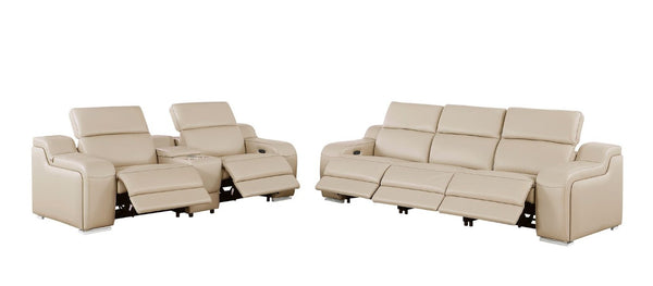 HomeRoots Two Piece Beige Leather Sectional Sofa Set Spacious Five Seat Living Room Suite 634008