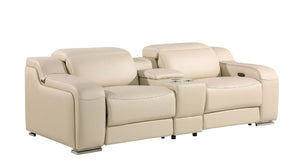 Two Piece Beige Leather Sectional Sofa Set Spacious Five Seat Living Room Suite