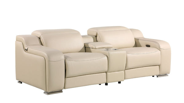 Two Piece Beige Leather Sectional Sofa Set Spacious Five Seat Living Room Suite