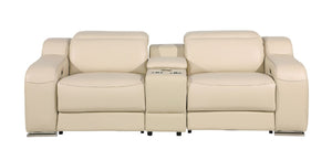 Two Piece Beige Leather Sectional Sofa Set Spacious Five Seat Living Room Suite