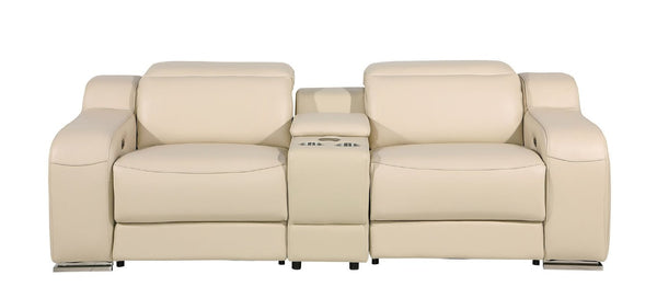 Two Piece Beige Leather Sectional Sofa Set Spacious Five Seat Living Room Suite