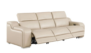 Two Piece Beige Leather Sectional Sofa Set Spacious Five Seat Living Room Suite