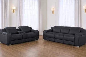 Two Piece Black Leather Sectional Sofa Set for Five with Bold Living Room Style