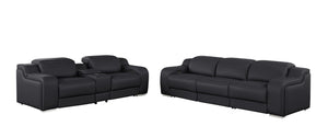 HomeRoots Two Piece Black Leather Sectional Sofa Set for Five with Bold Living Room Style 634009