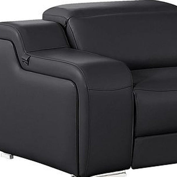 Two Piece Black Leather Sectional Sofa Set for Five with Bold Living Room Style