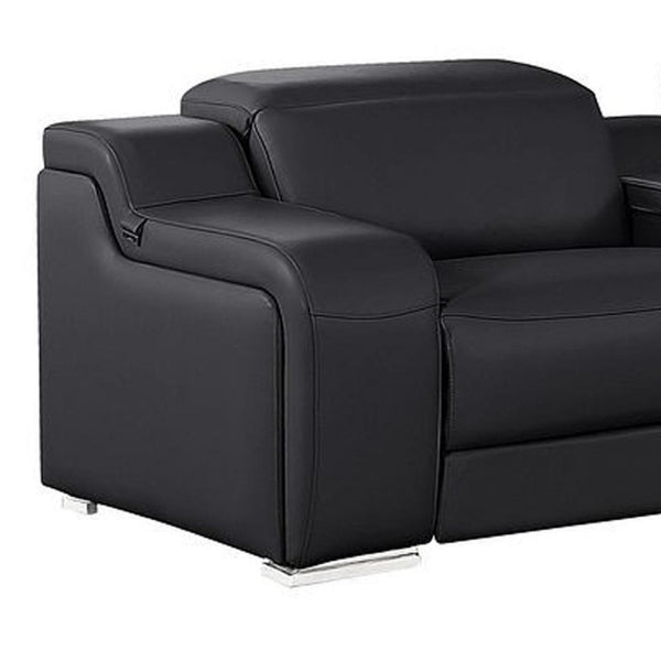 Two Piece Black Leather Sectional Sofa Set for Five with Bold Living Room Style