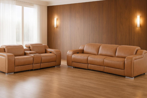 Two Piece Chestnut Leather Sectional Sofa Set for Spacious Living Room Comfort