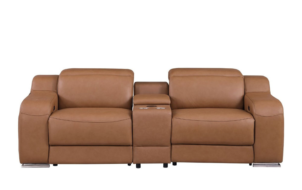 HomeRoots Two Piece Chestnut Leather Sectional Sofa Set for Spacious Living Room Comfort 634010