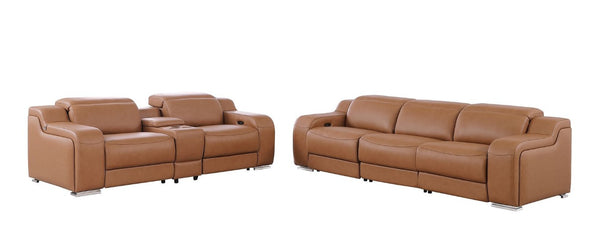 Two Piece Chestnut Leather Sectional Sofa Set for Spacious Living Room Comfort