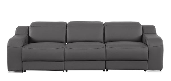 Three Piece Leather Sectional Sofa Set for Six with Bold Dark Gray Upholstery