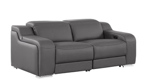 Three Piece Leather Sectional Sofa Set for Six with Bold Dark Gray Upholstery