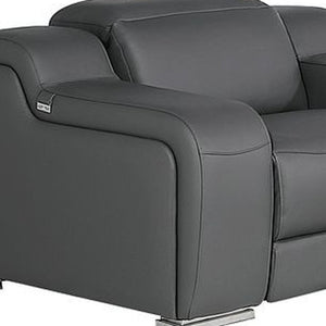 Three Piece Leather Sectional Sofa Set for Six with Bold Dark Gray Upholstery
