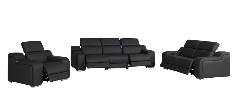 HomeRoots Three Piece Black Leather Sectional Sofa Set Seating Six in Modern Living Room 634017