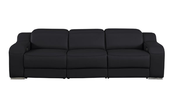 Three Piece Black Leather Sectional Sofa Set Seating Six in Modern Living Room