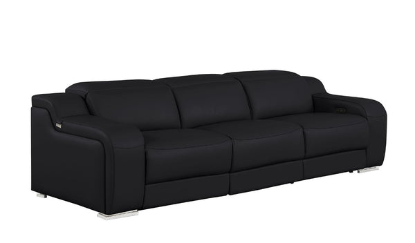 Three Piece Black Leather Sectional Sofa Set Seating Six in Modern Living Room