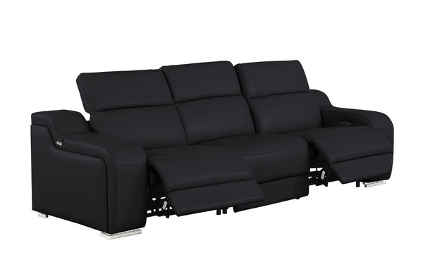 Three Piece Black Leather Sectional Sofa Set Seating Six in Modern Living Room