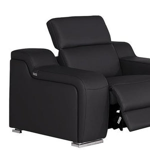 Three Piece Black Leather Sectional Sofa Set Seating Six in Modern Living Room