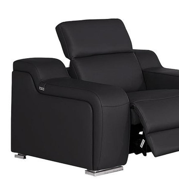 Three Piece Black Leather Sectional Sofa Set Seating Six in Modern Living Room
