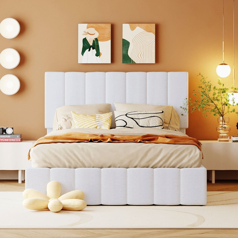 English Elm Full Size Linen Upholstered Platform Bed with Hydraulic Lift Storage and Foam Headboard N708P201551K