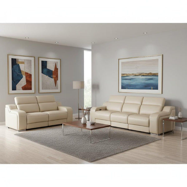 Two Piece Beige Leather Sectional Sofa Set for Stylish Living Room Comfort