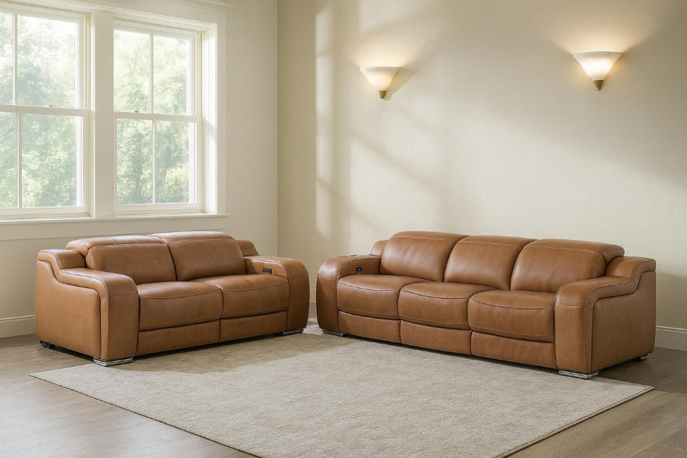 HomeRoots Two Piece Chestnut Leather Sofa Set Stylish Living Room Seating for Four Guests 634023