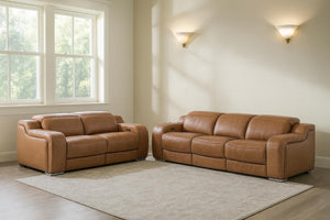 HomeRoots Two Piece Chestnut Leather Sofa Set Stylish Living Room Seating for Four Guests 634023